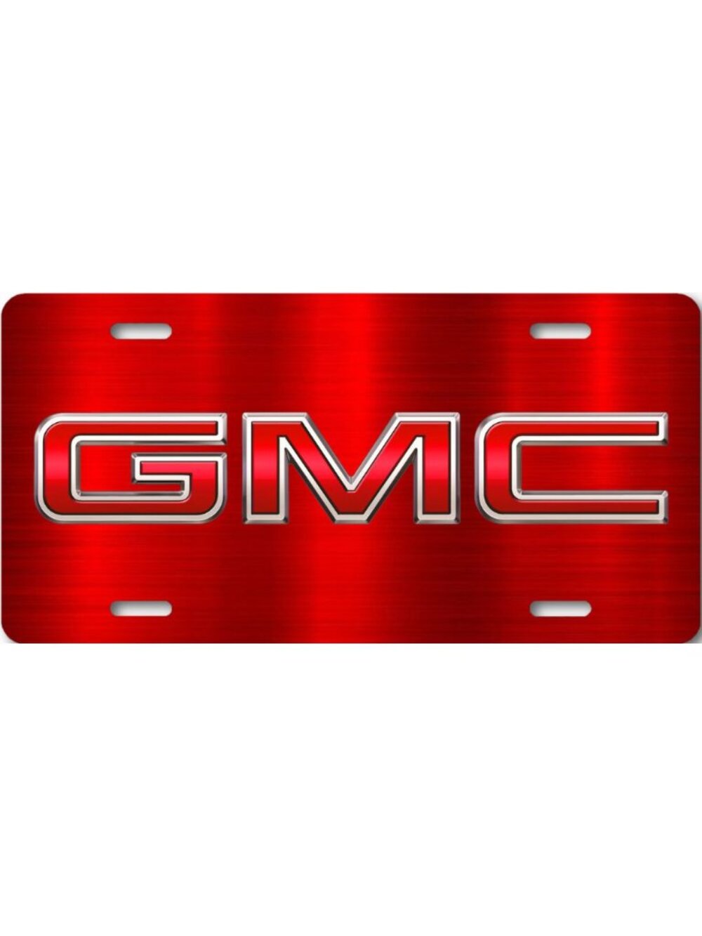 GMC ART Red logo on Red Steel look FLAT Aluminum License Plate Tag